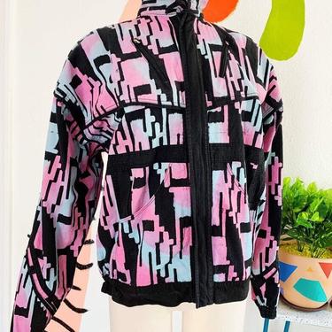 1980s Reversible Batik Cotton Zip Front Jacket Pink and Blue- size XL (available 1.3.22) 
