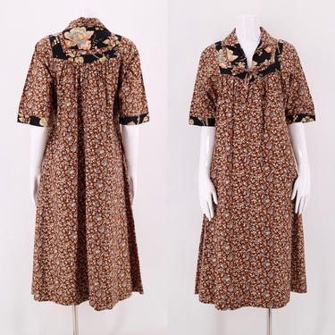 70s Belle France cotton Peasant Dress / vintage 1970s Liberty style print floral prairie dress sz M 
