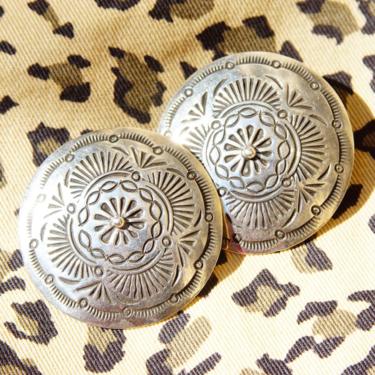 Vintage Signed Ben Begaye Navajo Concho Earrings, Hammered Sterling Silver Medallion Stud Earrings, Native American Jewelry, 1 1/2&amp;quot; 