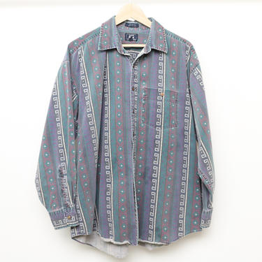 faded 1990 vintage SOUTHWEST wild vibrant cotton 90s IKAT style versace button up shirt -- size xl 