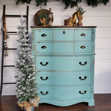 Soft Blue Vintage Chest Of Drawers with Stained Top