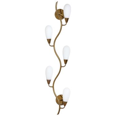 Midcentury Brass and Frosted Glass Shade Wall Light, Italy, 1950s