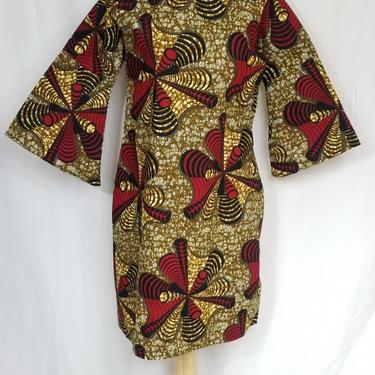 LABA Ankara Shift dress with 3/4 bell sleeves (Brown and red) 