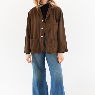 Vintage Chocolate Brown Overdye Chore Jacket | Mended Unisex Cotton French Workwear Style Utility Work Coat Blazer | M 