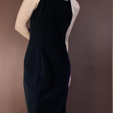 vintage black evening dress with beaded collar/ black maxi dress large 