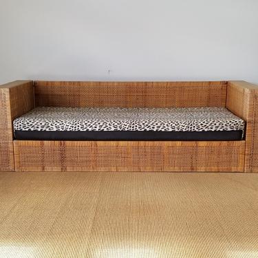 1970's Billy Baldwin for Bielecky Brothers Woven Rattan Sofa. 