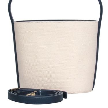 Staud - Tan Canvas & Navy Leather "Bisset" Convertible Bucket Bag