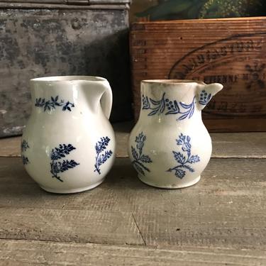 1 19th C French Faïence Jug, Rustic Blue and White Floral Pitcher, French Farmhouse Cuisine 