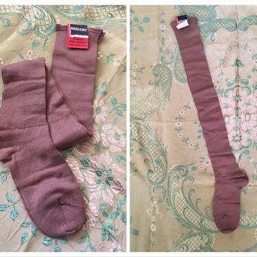 vintage 30s stockings, beige cotton OTK stockings / 1930s hosiery - tan vintage flapper stockings / ladies small or girls 