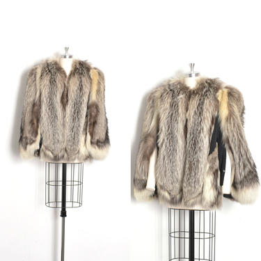 Vintage 1940s Coat / 40s Silver Fox Fur Convertible Cape Coat / Gray Black ( S M L ) 