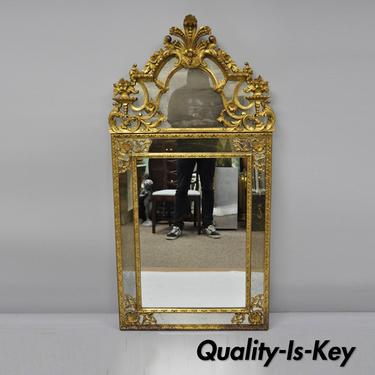 Antique French Louis XV Rococo Style Gold Trumeau Console Wall Mirror