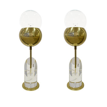 Pair of Sculptural Brass and Lucite Table Lamps 1970s