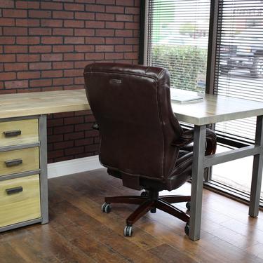 L-Shaped Desk with Cabinet, Wood Butcher block, steel legs / Handmade Cabinet / industrial / rustic office furniture / desk with drawers 
