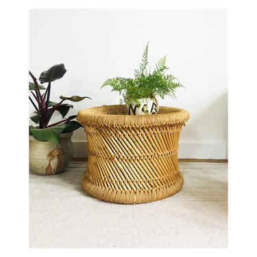 Vintage Woven Rattan and Rope Stool 