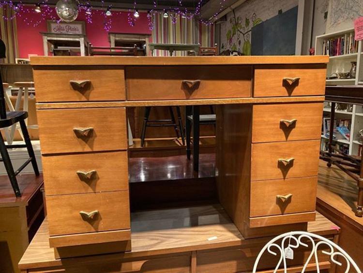 mid century modern desk with lots of drawers and storage 