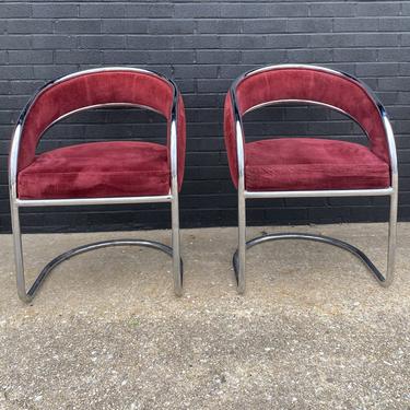Set of Six 1970s Upholstered Tubular Chrome Sling Back Chairs