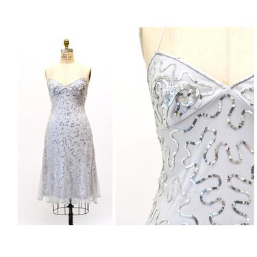 90s 2000s y2k Vintage Betsey Johnson Silver Metallic Sequin Dress Small Tank Cami Grey Silver Sequin Dress// Vintage Party Prom Pageant Tank 