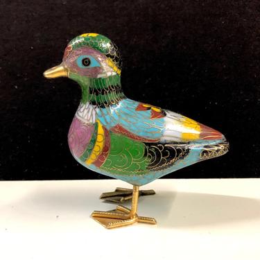 Vintage Chinese Cloisonne Mallard Duck Figurine 4”H 