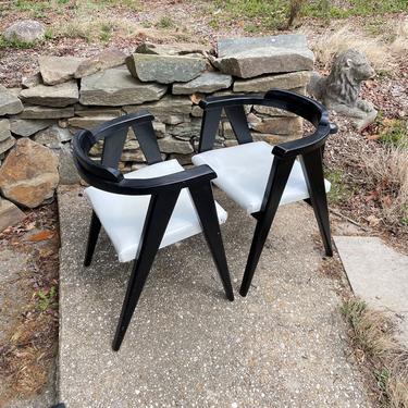1950s Compass Dining Captains Chairs Black White Oak Armchairs like Knoll or Herman Miller 