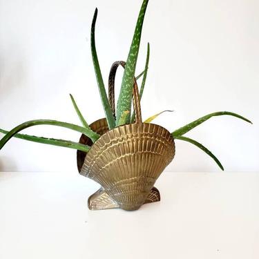 Large 12&quot; Vintage Brass Shell Planter 