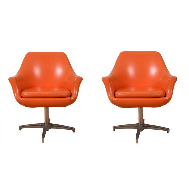 Pair of Mid Century MOD Orange Pod Chairs