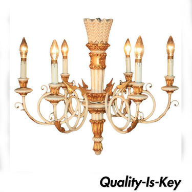 1950s Carved Giltwood Italian Neoclassical Style Gold and White Arrow Chandelier