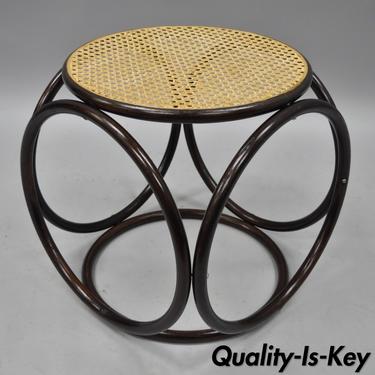 Vtg Thonet Mid Century Modern Bentwood Bamboo Cane Stool Seat Ottoman Footstool