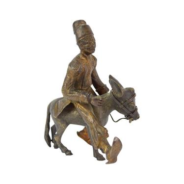 Antique Vienna Orientalist Bronze Figure North African in Fez Riding Donkey 