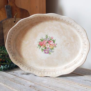 Vintage floral pattern platter / gold trim antique platter / French cottage decor / shabby chic / vintage china serving platter / brocante 