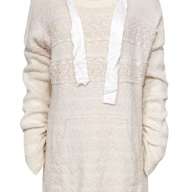 Free People - Cream Knit Tunic-Style Hoodie w/ Floral Lace Trim Sz S