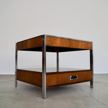 Awesome 1960's Mid-century Modern Walnut, Chrome, and Smoked Glass End Table / Side Table With Drawer! 