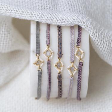 Pearl and Diamond Slice Gold Vermeil Charm Woven Bracelet