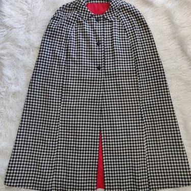 Vintage Midcentury Wool Cape Coat // 50s 60s Plaid Checkered Cloak 