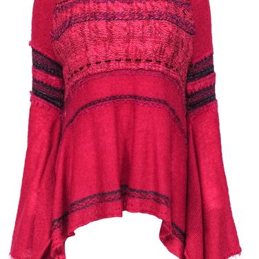 Free People - Raspberry Pink &amp; Purple Textured Knit Frayed Bell Sleeve Sweater Sz XS