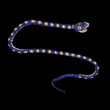 Rare 1920s Choker / Beaded Bright Blue SNAKE Necklace / Prisoner of War POW Bead Crochet Snake Serpent 