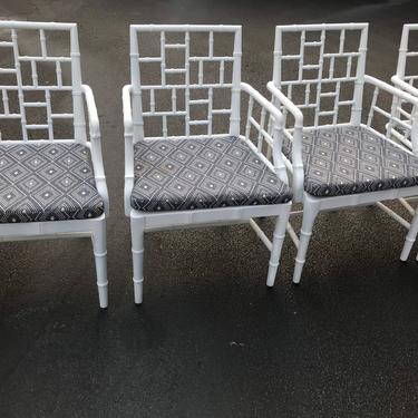 Set of four Chinese chippendale faux bamboo arm chairs 