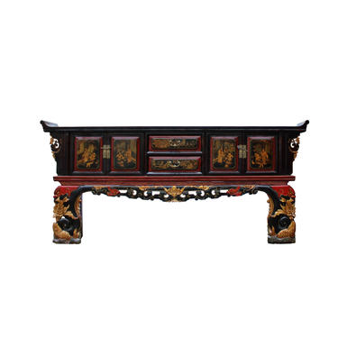 Chinese Fujian Golden Graphic Sideboard Console Table TV Cabinet cs4889E 