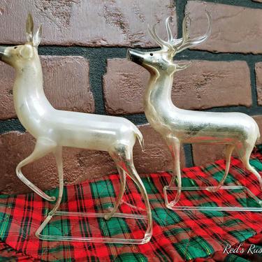 Pair Mercury Glass Christmas Reindeer 