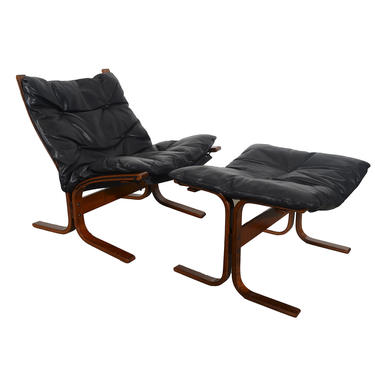 Black Leather Lounge Chair and Ottoman Westnofa Siesta Chair Ingmar Relling Danish Modern 