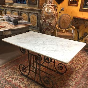Antique Wrought-Iron Marbletop French Pastry Table Butchers Table | c. 19th cen