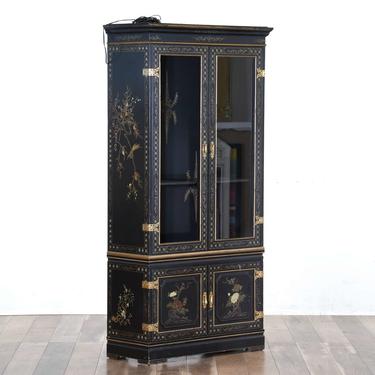 Chinoiserie Black & Gold China Cabinet Hutch