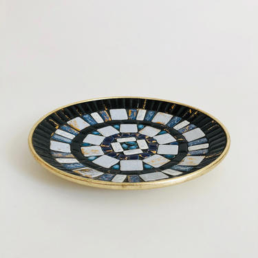 Circular Vintage Blue Mosaic Tile Tray 