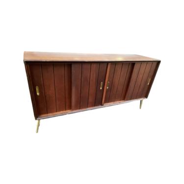 Mid Century Record Console with Gold Tapered Legs