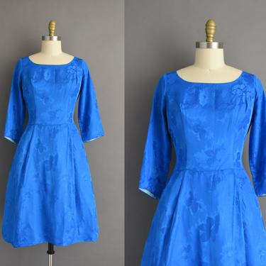 vintage 1950s dress | Gorgeous Royal Blue Holiday Cocktail Party Christmas Dress | Large | 50s vintage dress 