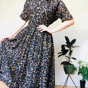 1950s Manford Casuals Atomic midcentury abstract silk pinup retro rockabilly dress 