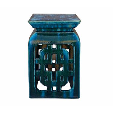 Chinese Ceramic Square Turquoise Green Knot Garden Stand Table cs7006E 