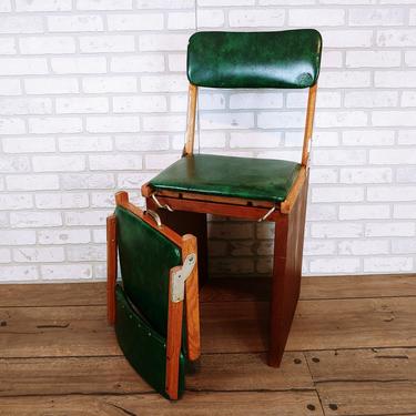 Pair of Green Vinyl Wood Folding Portable Stadium Seats with Handle by Sauder 