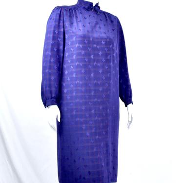 Rare and Exceptional Plus Size Vintage Designer Hanae Mori Purple Plaid Dress with Butterflies 