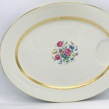 Antique Extra Large Haviland Limoges Oval Serving Turkey Platter 18&amp;quot; Roses with Gold Trim Nice Condition France 