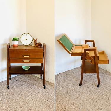50s Sewing Table, Sewing Box, Mid Century Sewing Table, Rolling Cart, Jewelry Box, nightstand, Knitting Box Vintage 